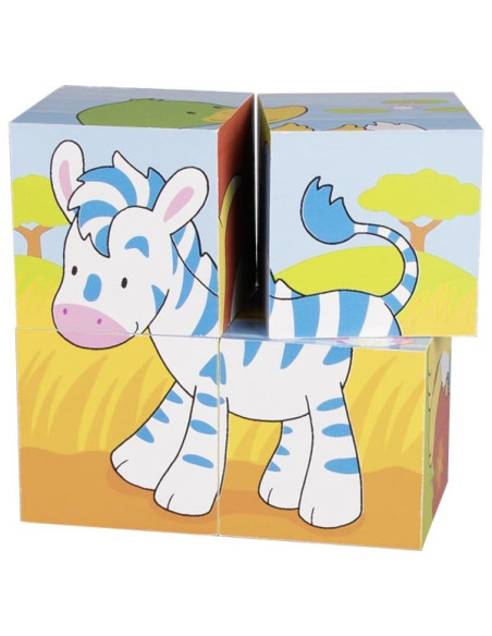 GOKI57692,Puzzle cu cuburi din lemn - Animale nostime