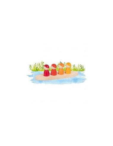 GOKI58469,Set 4 figurine din lemn cu barcuta - Aventura cu prietenii tai