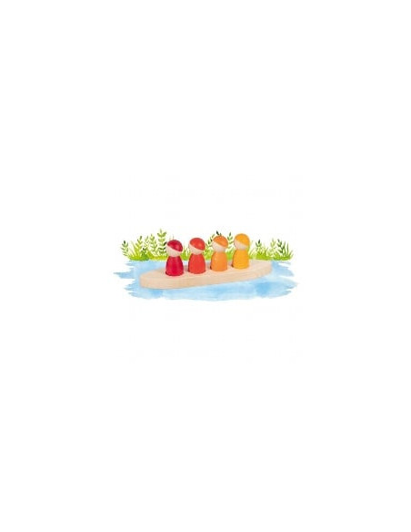 GOKI58469,Set 4 figurine din lemn cu barcuta - Aventura cu prietenii tai