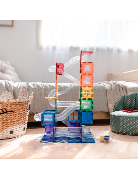 CONX92,Magnetic Tiles Set magnetic, 92 piese, circuit cu bile - Marble run