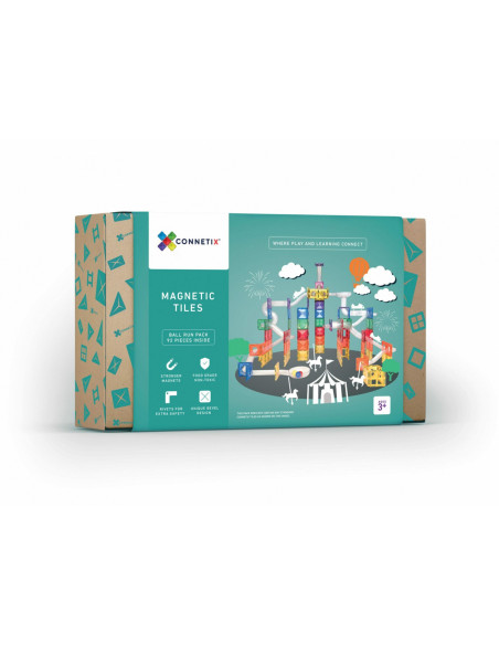 CONX92,Magnetic Tiles Set magnetic, 92 piese, circuit cu bile - Marble run