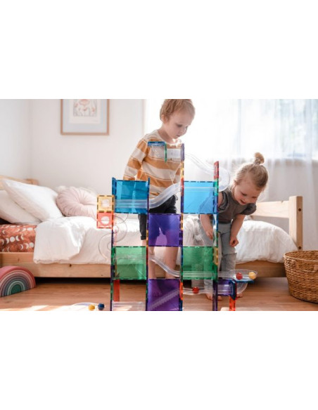 CONX92,Magnetic Tiles Set magnetic, 92 piese, circuit cu bile - Marble run