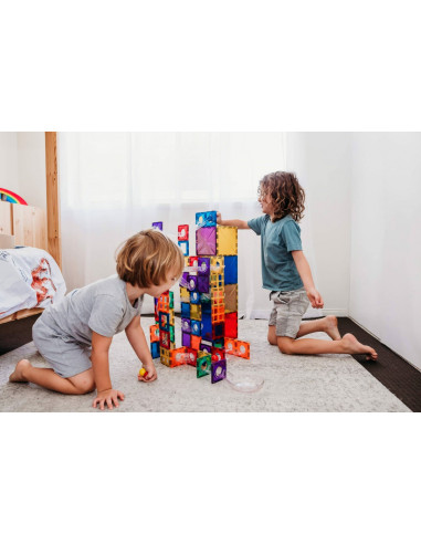 CONX92,Magnetic Tiles Set magnetic, 92 piese, circuit cu bile - Marble run
