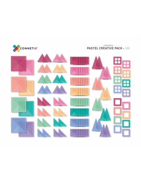 CONX120,Magnetic Tiles Set constructie magnetic, 120 piese Pastel, creativitate