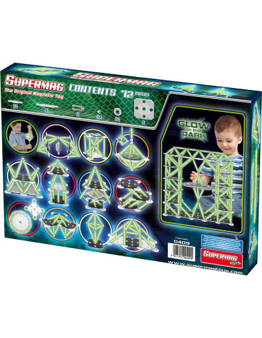 SPM0409,Set de constructie magnetic Supermag Glow, 72 piese