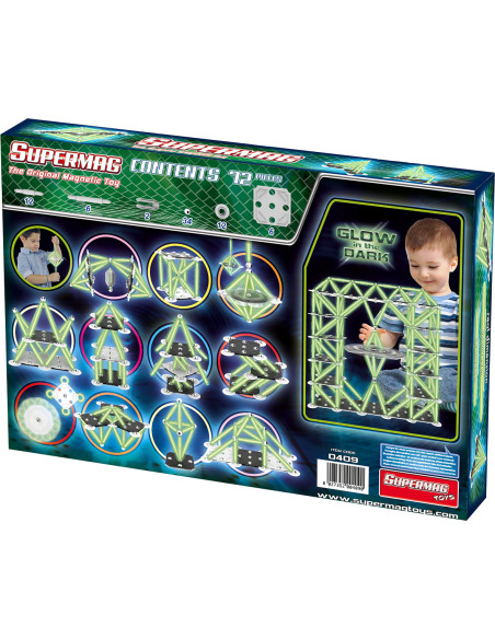 SPM0409,Set de constructie magnetic Supermag Glow, 72 piese
