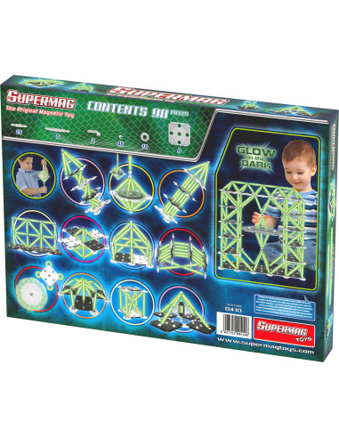 SPM0410,Set de constructie magnetic Supermag Glow, 98 piese