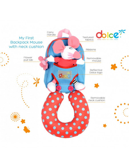 Rucsac cu jucarie soricel si perna de calatorie, Dolce,95313 Rucsac cu jucarie soricel si perna de calatorie, Dolce,95313