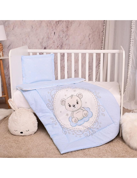 10420015901,Set lenjerie pat 3 piese, bumbac ranforce, Cosy, Little Bear Blue