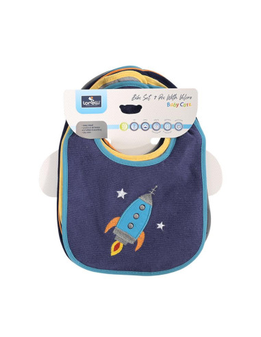 10260240002,Set 7 bavete, bumbac si peva, 30x19 cm, inchidere cu banda velcro, Blue