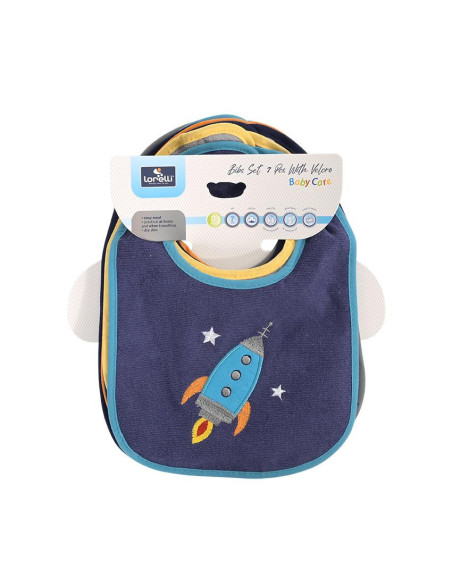 10260240002,Set 7 bavete, bumbac si peva, 30x19 cm, inchidere cu banda velcro, Blue