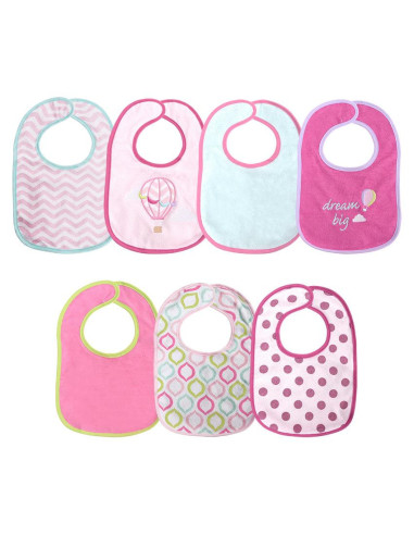 10260240003,Set 7 bavete, bumbac si peva, 30x19 cm, inchidere cu banda velcro, Pink