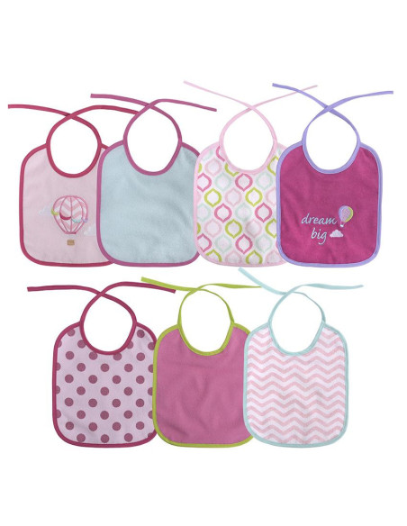 10260200003,Set 7 bavete, bumbac, 23x20 cm, inchidere cu snur, Pink 10260200003,Set 7 bavete, bumbac, 23x20 cm, inchidere cu snur, Pink