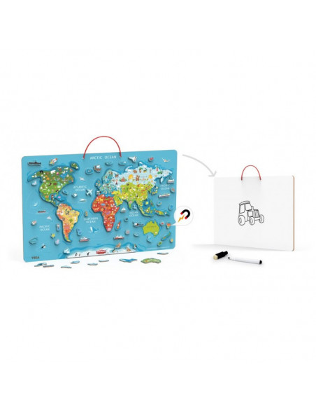 Puzzle magnetic Harta lumii si tabla de scris, Viga,44508 Puzzle magnetic Harta lumii si tabla de scris, Viga,44508