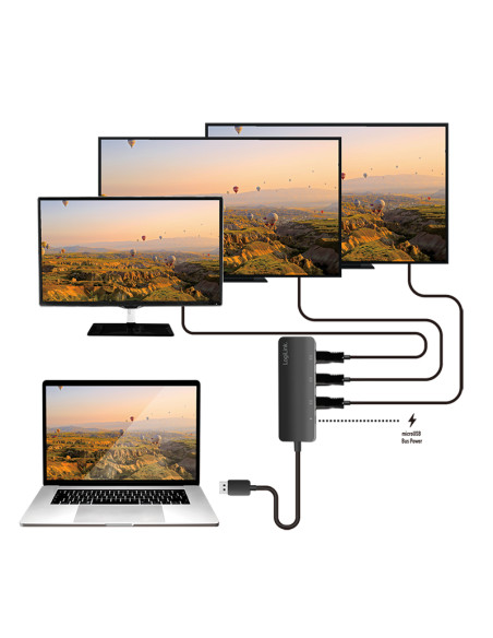 CV0146,ADAPTOR video LOGILINK, splitter DisplayPort (T) la 3 x HDMI (M), rezolutie maxima UHD (3840 x 2160), 1 x 4K/60 Hz + 2 x 