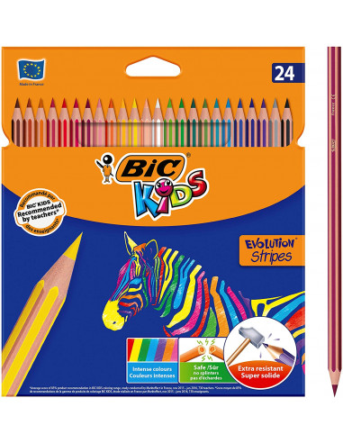 Creioane colorate BIC Kids Evolution Stripes, 24 buc/set,950525