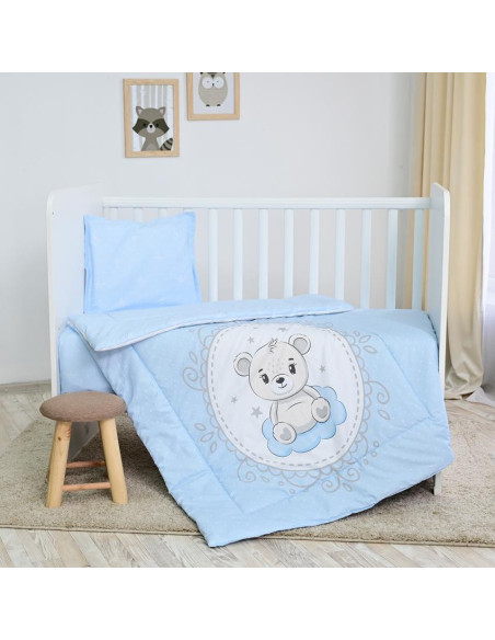 20800025901,Set lenjerie pat 4 piese, bumbac ranforce, Little Bear Blue