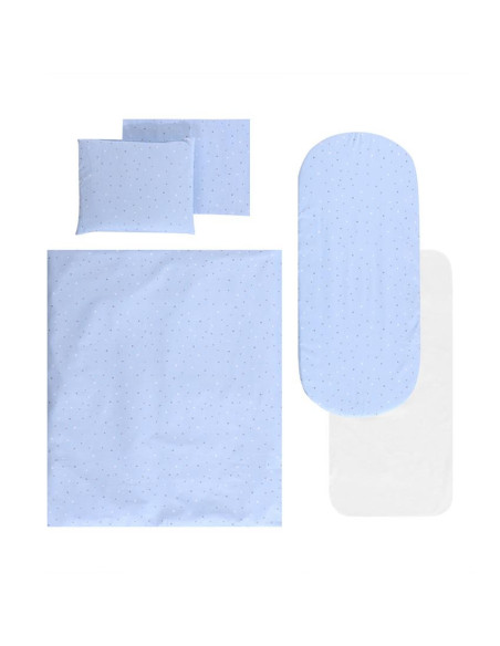 20801175702,Set lenjerie pentru carucior, cu protectie impermeabila, 7 piese, Blue Sky
