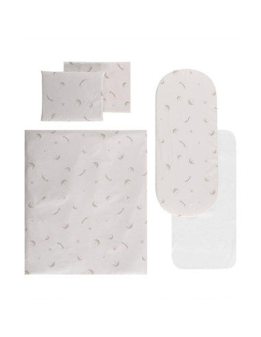 20801175502,Set lenjerie pentru carucior, cu protectie impermeabila, 7 piese, Comets Beige