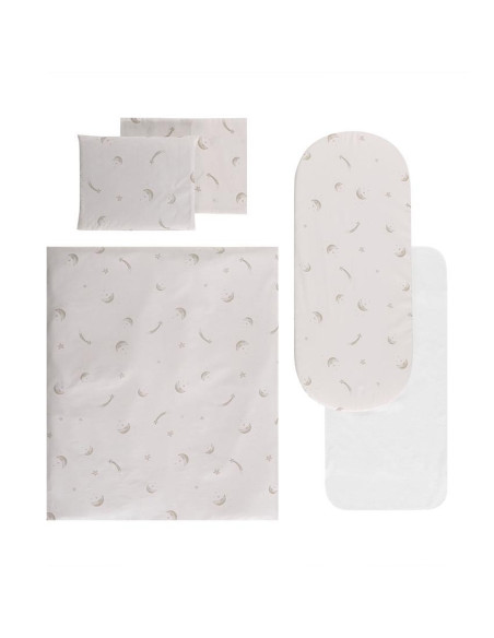 20801175502,Set lenjerie pentru carucior, cu protectie impermeabila, 7 piese, Comets Beige