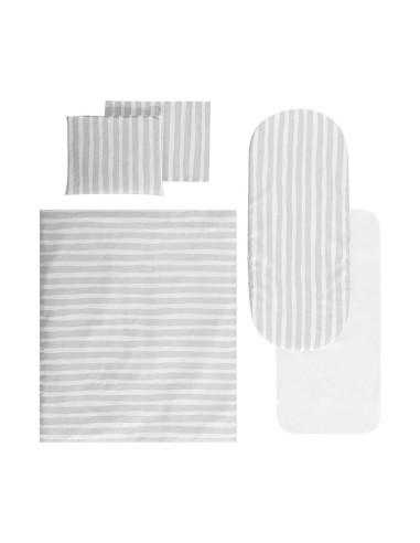 20801175402,Set lenjerie pentru carucior, cu protectie impermeabila, 7 piese, Grey Striped