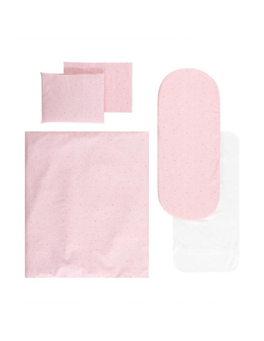 20801175202,Set lenjerie pentru carucior, cu protectie impermeabila, 7 piese, Pink Sky