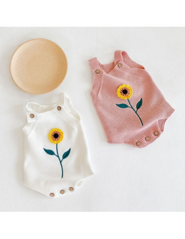 UP-24ar2,Salopeta tricotata cu floarea soarelui, Alb, Diferite marimi