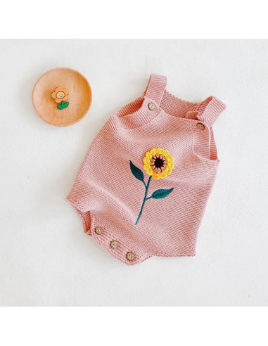 UP-24ar2,Salopeta tricotata cu floarea soarelui, Alb, Diferite marimi