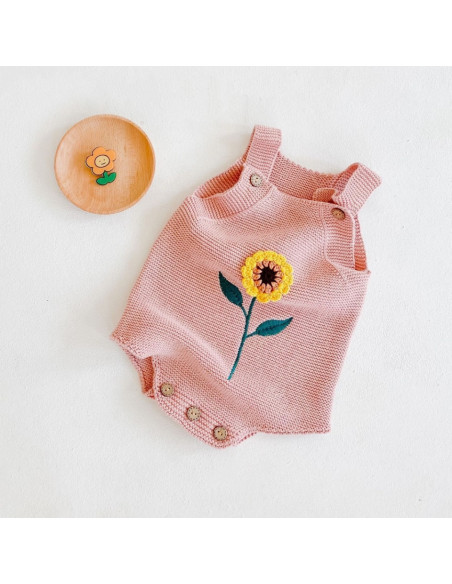 UP-24ar2,Salopeta tricotata cu floarea soarelui, Alb, Diferite marimi