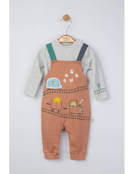 UP-tgs_4076_1,Set salopeta cu bluzita pentru bebelusi Choo Choo, Tongs baby, Maro