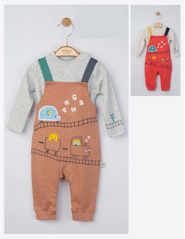 UP-tgs_4076_1,Set salopeta cu bluzita pentru bebelusi Choo Choo, Tongs baby, Maro