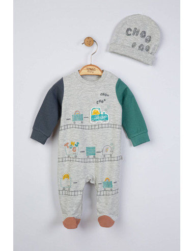 UP-tgs_4070_2,Salopeta cu caciulita pentru bebelusi Choo Choo, Tongs baby, Verde