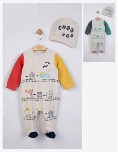 UP-tgs_4070_5,Salopeta cu caciulita pentru bebelusi Choo Choo, Tongs baby, Galben