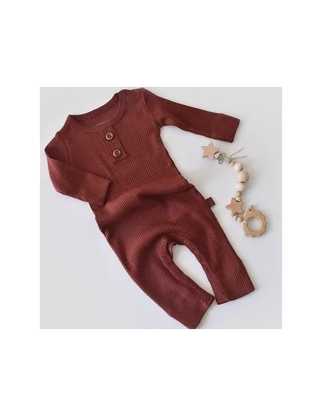 UP-BC-CSYM11409-0,Salopeta cu maneca lunga si panataloni lungi din bumbac organic si modal - Caramiziu