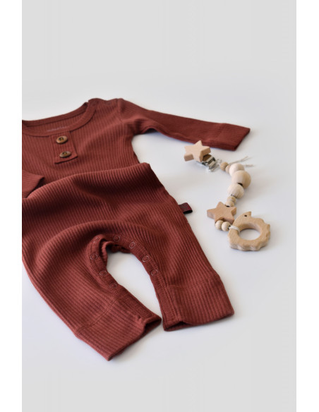 UP-BC-CSYM11409-0,Salopeta cu maneca lunga si panataloni lungi din bumbac organic si modal - Caramiziu