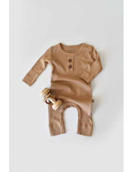 UP-BC-CSYM11414-0,Salopeta cu maneca lunga si panataloni lungi din bumbac organic si modal - Maro