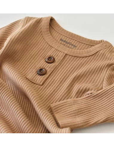 UP-BC-CSYM11414-0,Salopeta cu maneca lunga si panataloni lungi din bumbac organic si modal - Maro