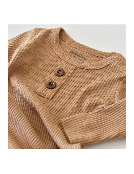 UP-BC-CSYM11414-0,Salopeta cu maneca lunga si panataloni lungi din bumbac organic si modal - Maro