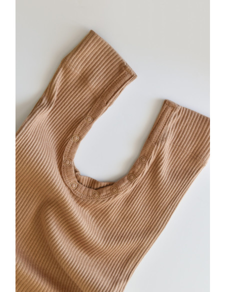 UP-BC-CSYM11414-0,Salopeta cu maneca lunga si panataloni lungi din bumbac organic si modal - Maro