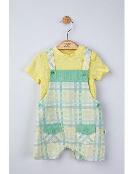 UP-tgs_4130_4,Set salopeta cu tricou in carouri pentru bebelusi, Tongs baby, Galben