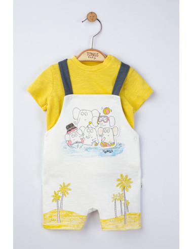 UP-tgs_4144_2,Set salopeta cu elefantei si tricou pentru bebelusi, Tongs baby, Galben