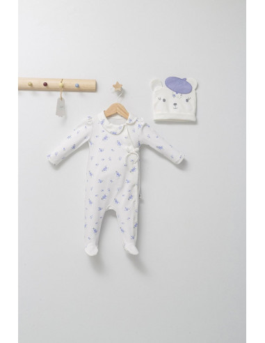 UP-tgs_4460-3,Set salopeta cu caciulita cu urechiuse pentru bebelusi Paris Love, Tongs baby, Somon