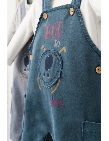 UP-tgs_4408-1,Set cu salopeta si bluzita pentru bebelusi Monster, Tongs baby, Gri