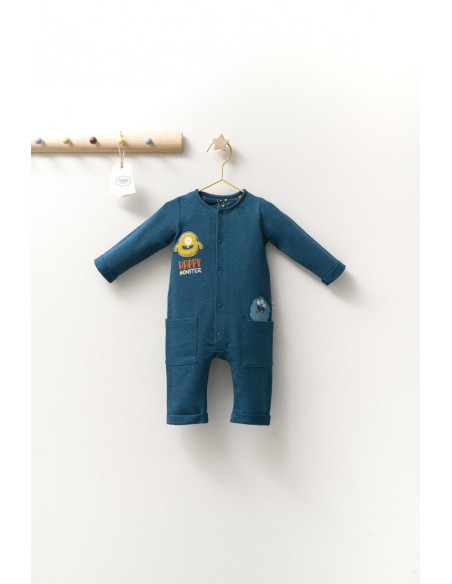 UP-tgs_4401-1,Salopeta cu buzunare pentru bebelusi Monster, Tongs baby, Turcoaz