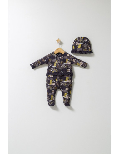 UP-tgs_4560-2,Set salopeta cu caciulita cu volanas pentru bebelusi Fun Penguin, Tongs baby, Roz inchis