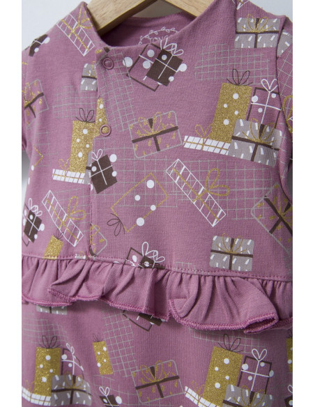 UP-tgs_4560-2,Set salopeta cu caciulita cu volanas pentru bebelusi Fun Penguin, Tongs baby, Roz inchis