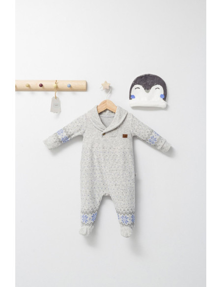 UP-tgs_4500-2,Salopeta pentru bebelusi cu botosei si caciulita Penguins, Tongs baby, Gri