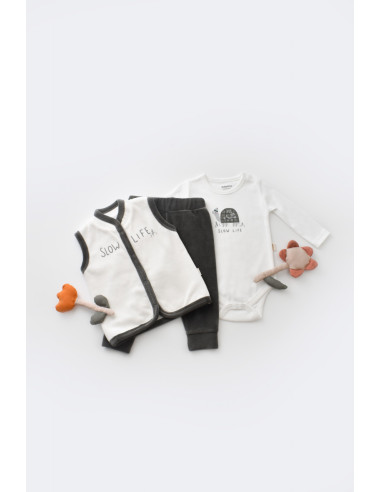 UP-BC-CSYK6024-3,Set 3 piese Broscuta cu body, pantalonasi si vestuta din 80%bumbac organic si 20% poliester - Antracit, Baby Co