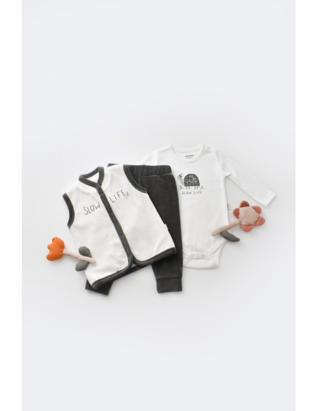 UP-BC-CSYK6024-3,Set 3 piese Broscuta cu body, pantalonasi si vestuta din 80%bumbac organic si 20% poliester - Antracit, Baby Co