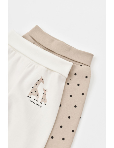 UP-BC-CSY5627-6,Set 2 pantaloni cu botosei bebe unisex Girafa, Baby Cosy, 100% bumbac organic